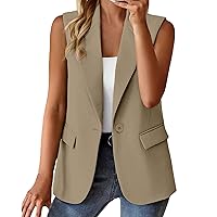 Women's Sleeveless Blazer Solid Lapel Button Suit 2024 Trendy Office Jacket Summer Tops with Pockets