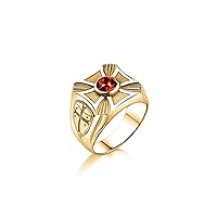 MRENITE 10K 14K 18K Solid Gold Men's Simulated Ruby Signet Rings Retro Design Size 5 to 15 Engrave Name Anniversary Birthday Luxury Jewelry Gifts for Him