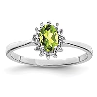 925 Sterling Silver Polished Rhodium Peridot Diamond Ring Measures 2mm Wide Jewelry Gifts for Women - Ring Size Options: 6 7 8