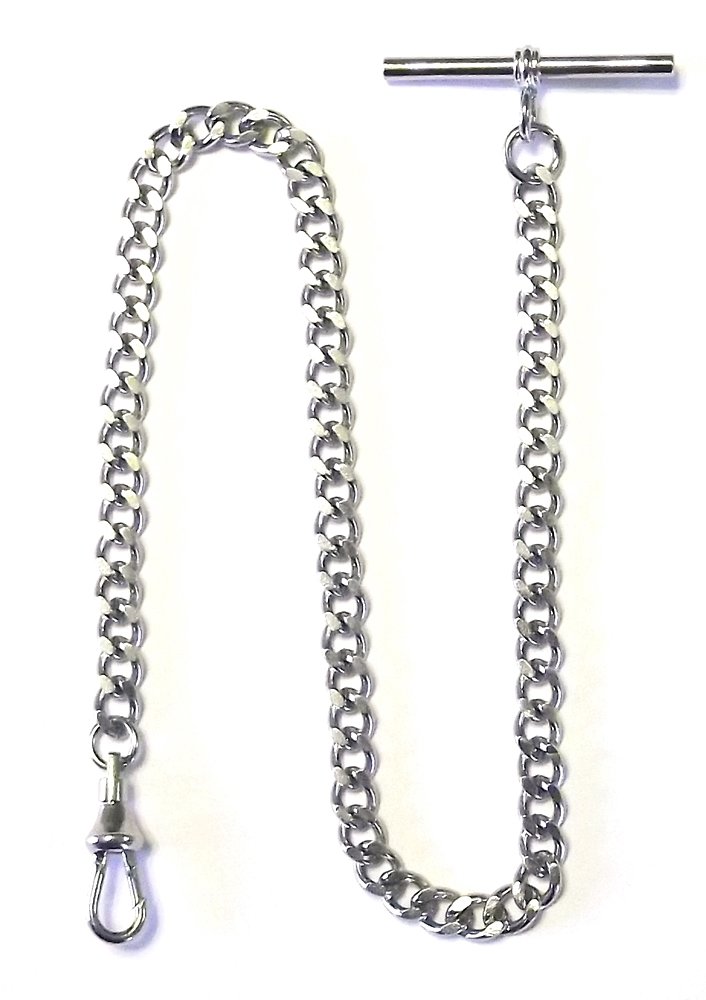 Dueber Silver Tone Chrome Plated Steel Deluxe Albert Pocket Watch Vest Chain