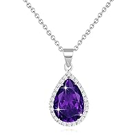 Diamond Teardrop Pendant Necklaces for Women Crystals Birthstone Costume Jewelry Gifts for Women，Gold Plated 17.92 + 1.97 inch Chain