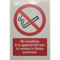 Prohibition no smoking sign. It is against the law to smoke in these premises - 1.2mm rigid plastic 200mm x 150mm