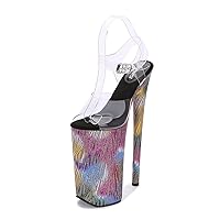 Womens 10.2inch Clear Ankle Straps Sandals Pole Dance Shoes Sexy Fetish Open Toe Platform Exotic Stripper Colorful Sparkling Super high Heels