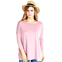 Jack David Women's Famous Top Casual Oversized Soft Loose Fit Drop of Shoulder Boat Neck (3/4 Sleeve & Long Sleeve)
