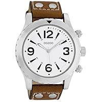 Oozoo XL Watch with Leather Strap Special Item Outlet, C6111 - White/Brown
