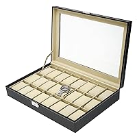 NovelBee 24 Slots Watch Boxes,Watch Jewelry Display Case with Framed Glass Lid,Removable Pillows and Secure Lock for Men Women Watch Jewelry Organizer (Yellow)