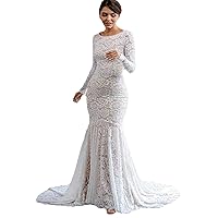 Women's Full Lace Long Sleeve Boho Wedding Dresses 2024 Lace Mermaid Style Bridal Gown