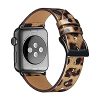 Bestig Bands Compatible with Apple Watch Band 38mm 40mm 41mm 42mm 44mm 45mm 49mm, Genuine Leather Replacement Wristband Strap for iWatch Ultra SE Series 9 8 7 6 5 4 3 2 1 Women Men(Leopard+Black)