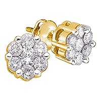 The Diamond Deal 14kt Yellow Gold Womens Round Diamond Flower Cluster Stud Earrings 1.00 Cttw