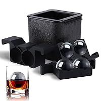Crystal Clear Ice Ball Maker, 4 Cavity Large Clear Ice Balls Form, 2.5” Round Ice Sphere Trays for Whiskey, Cocktail, Brandy, Bourbon