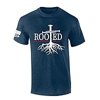 Mens Christian Tshirt Nail Cross Rooted in Christ Short Sleeve T-Shirt