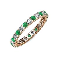3mm Round Emerald & Diamond 1.80 ctw-2.16 ctw Common Prong Women Eternity Ring Stackable 14K Gold