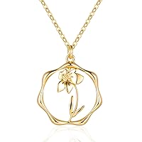 ABDOT Gold Necklace for Women Layered Birth Flower Necklaces 18K Gold Plated Custom Birth Month Floral Necklaces Paperclip Chain Necklace Women Wildflower Jewelry Gifts for Valentines Anniversary Birthday Gifts for Women