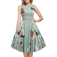 IHOT Vintage Tea Dress 1950's Floral Flare Casual Garden Retro Swing Party Cocktail Dress for Women