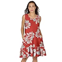 Women's Floral Ruffle Hem Pocket Dress Red & Grey