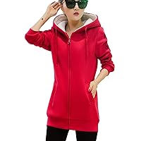 Flygo Women's Warm Sherpa Lined Full Zip Hoodie Jacket Outwear