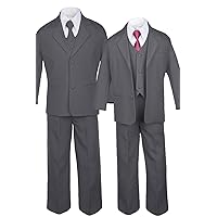 6pc Formal Boys Dark Gray Vest Sets Suits Extra Burgundy Necktie S-20 (14)