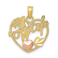 14k Two Tone Textured Polished Gold Number 1 Wife in Love Heart with Heart Pendant Necklace Measures 20x16.9mm Jewelry Gifts for Women