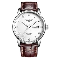 Men Analog Automatic Self-Winding Mechanical Stainless Steel Leather Business Wrist Watch Date Luminous Waterproof