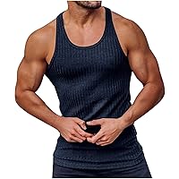 Men's Ribbed Gym Tank Tops Racerback Muscle Fit Workout Tanks Solid Quick Dry Sleeveless Athletic Tee Shirts Vest