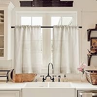 XTMYI Off White Semi Sheer Short Curtains Rod Pocket Kitchen Neutral Linen Textured Casual Weave Cafe Half Cream Ivory Small Window Treatments 36 Inches Long for Travel Bathroom Laundry Room 2 Panels
