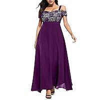 XJYIOEWT Sundresses for Women 2024 Plus Size, Women Plus Size Cold Shoulder Floral Lace Maxi Party Evening Long Dress D