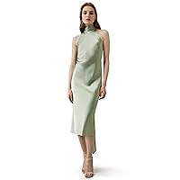 LilySilk Luxury Halter Neck 100% Silk Dress Slim Fit Open Back Midi Length Dress for Wedding Party