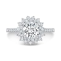 1.60 Carat Round Diamond Moissanite Engagement Ring Wedding Ring Eternity Band Vintage Solitaire Halo Hidden Prong Setting Silver Jewelry Anniversary Promise Ring Gift
