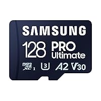SAMSUNG PRO Ultimate microSD Memory Card + Adapter, 128GB microSDXC, Up to 200 MB/s, 4K UHD, UHS-I, Class 10, U3,V30, A2 for Action Cam, Drone, Gaming, Phones, Tablets, MB-MY128SA/AM[Canada Version]