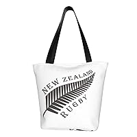 RFSHOP Women's Tote Bag, Rugby New Zealand Representative, All Blacks, Handbag, Large Capacity, Eco Bag, Lightweight, Shopping Bag with Zipper, Handbag, Shoulder Bag, Durable, Large, A4 Storage, Ipad