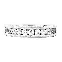 14kt White Gold 7/8 cttw Round White Diamond Milgrain Edge Anniversary Wedding Band Ring for Women (Color I-J, Clarity I2-I3)