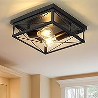 Farmhouse Light Fixture Black 2-Light Flush Mount Ceiling Light Fixtures Square, Modern Industrial Rustic Lighting Lamp for Hallway, Kitchen, Porch, Foyer, Entryway, Bath (Bulbs Not Included)