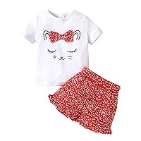 Baby 1z Kids Toddler Baby Girls Spring Summer Animal Print Cotton Ruffle Short Sleeve Tshirt Shorts Outfits Clothes Girls Hoodies Size 14 16 (White, 4-5 Years)