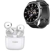 TOZO S5 Smartwatch (Answer/Make Calls) Sport Mode Fitness Watch, Black + A3 Wireless Bluetooth in-Ear Headphones White