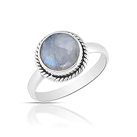 Natural Birthstone 925 Sterling Silver Designer Handmade Ring Engagement Wedding Anniversary Brida Jewelry For Girls Women/Lapis Lazuli/Onyx/Rose Quartz/Moonstone
