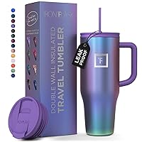 IRON °FLASK Co-Pilot Insulated Tumbler w/Straw & Flip Cap Lids - Cup Holder Bottle for Hot, Cold Drink - Leak-Proof- Water, Coffee Portable Travel Mug - Aurora, 40 Oz