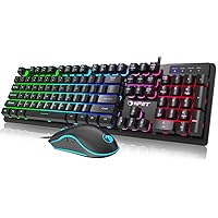 NPET S20 Wired Gaming Keyboard Mouse Combo, LED Backlit Quiet Ergonomic Mechanical Feeling Keyboard, Backlit Gaming Mouse 6400 DPI, for Desktop, Computer, PC, Black