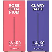 Rose Geranium Oil for Skin & Sage Oil for Skin Set - 100% Nature Therapeutic Grade Essential Oils Set - 2x0.34 fl oz - Kukka