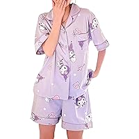 Kawaii Pajamas For Women Two-Piece Set Cute Cartoon Girls Pajamas Pants Cardigan Sleepwear Home Clothes