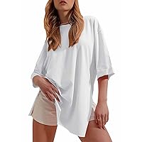 Tankaneo Womens Half Sleeve Oversized Tunic Tops Summer Basic Casual Loose Fit Crew Neck T-Shirt