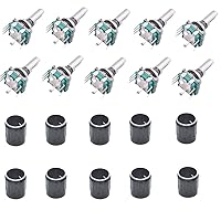 10 Pcs Rotary Encoder Code Switch EC11 with Aluminum Alloy Knob Caps Digital Potentiometer with Push Botton 5 Pins 20mm Flatted End