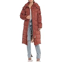 Aves Les Filles Women's Quilted Long Puffer Coat with Detachable Hood