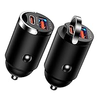 USB C Car Charger, [Smallest Metal] 30W Fast Car Charger Adapter PD+QC Dual Port Mini Car Cigarette Lighter USB Charger for iPhone 15 14 13 12 11 Pro Max, Samsung Galaxy S24 S23 S22 S21 A14 5G A54 A13