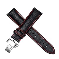 22mm Carbon Fiber Leather Black - Red Stitching Watch Strap Band