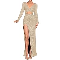 Sequin Dress for Women Long Sleeve Dress Plus Size Mesh Flounce Long Sleeve Sequins Bodycon Dress
