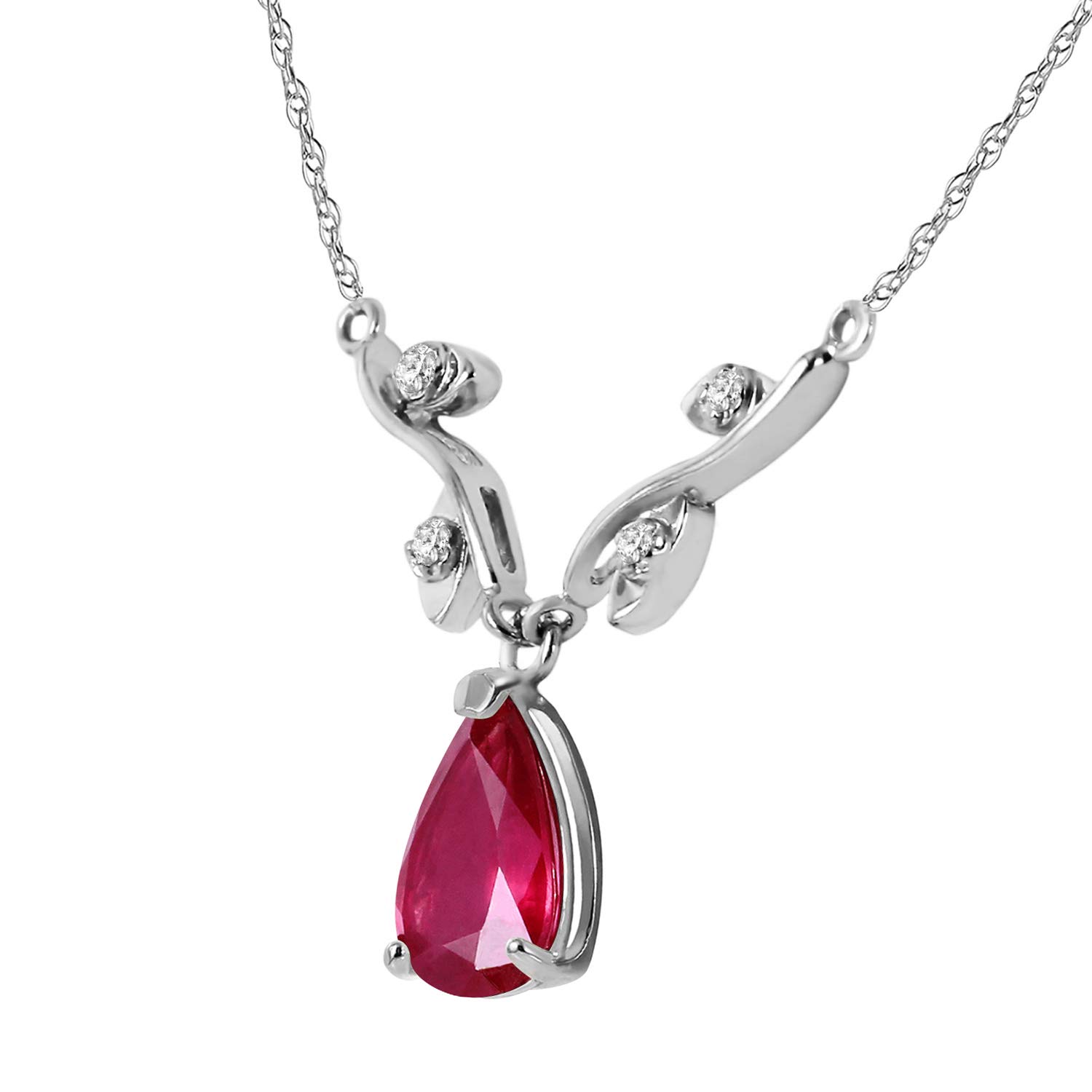 Galaxy Gold GG 14k Solid White Gold 1.52 ct Ruby Diamond Pendant Necklace