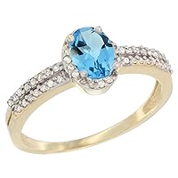 10K Yellow Gold Natural Swiss Blue Topaz Ring Oval 6x4mm Diamond Accent, sizes 5-10