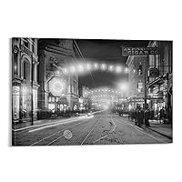 Night Street Lighting Black and White Wall Art Historical Photos South Carolina Art Vintage Posters Canvas Art Poster and Wall Art Picture Print Modern Family Bedroom Decor 24x36inch(60x90cm) Frame