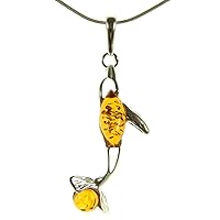 BALTIC AMBER AND STERLING SILVER 925 DOLPHIN ANIMAL PENDANT NECKLACE - 10 12 14 16 18 20 22 24 26 28 30 32 34 36 38 40