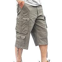Men's Cargo Shorts Below Knee, Multi Pocket Hiking Shorts Tactical Cargo Long Shorts Straight Leg Outdoor Workshort